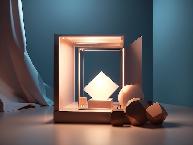 Photo 3d illustration classic still life with a geometric volumetric figure of a lighting cube1