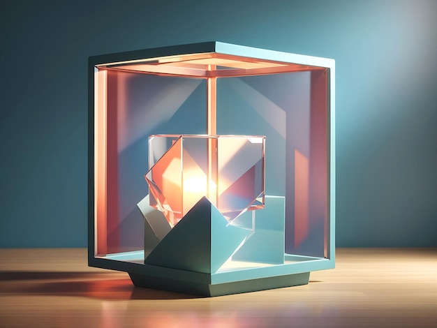 Photo 3d illustration classic still life with a geometric volumetric figure of a lighting cube1