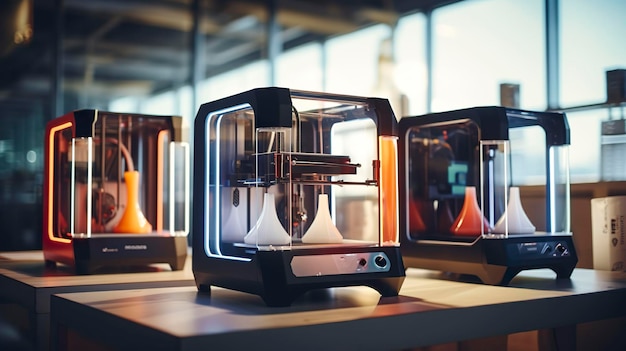 A photo of 3D printers and printing technology