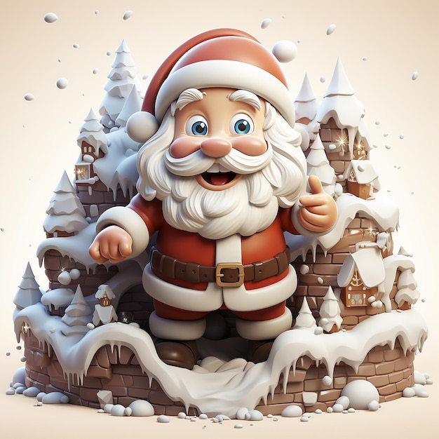 Photo 3d render of cartoon character santa claus with gift box merry christmas and new year with whi