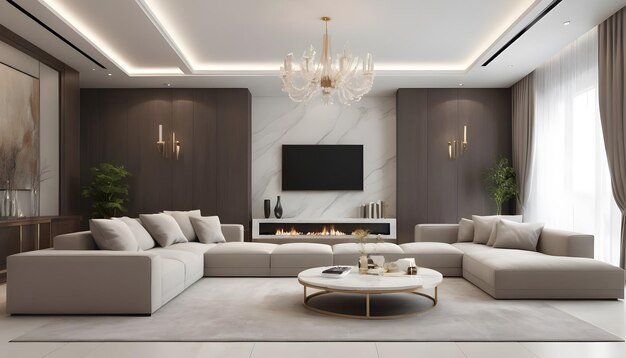 Photo 3d rendering of luxury modern living room