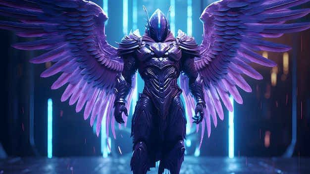 A photo of 8k ultra realistic archangel with 6 wings full body intricate Yellow and Green neon armorSpace Chip