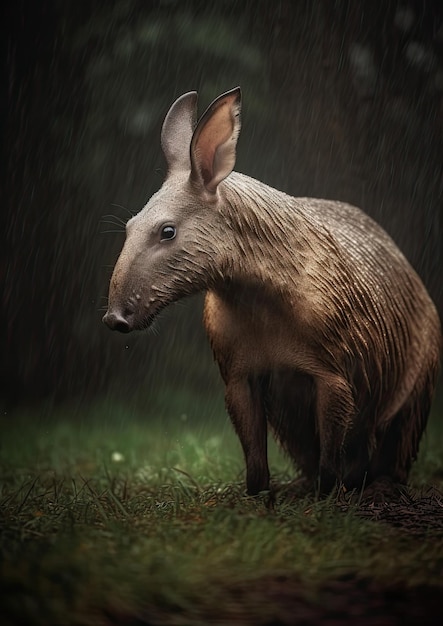 Photo of an aardvark in the rain weathered 7