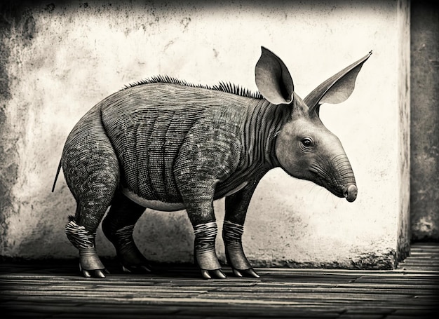 Photo of an aardvark with an artistic 1