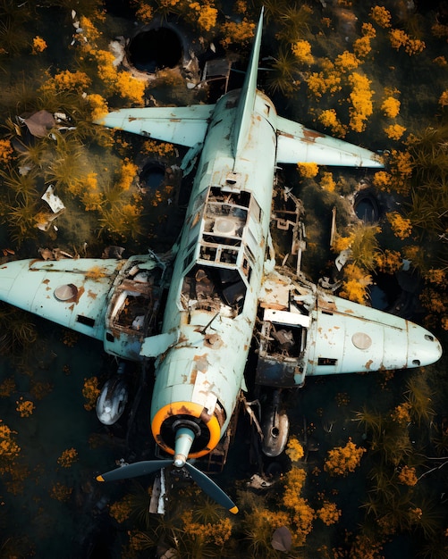 Photo abandoned old plane old in the open air Ai generated