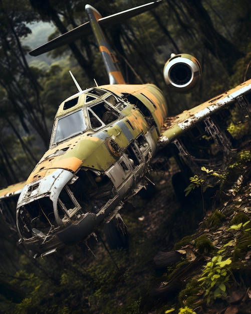 Photo abandoned old plane old in the open air Ai generated