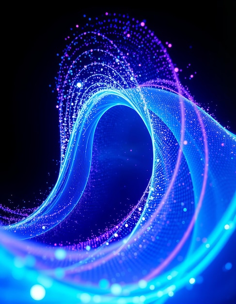 Photo Abstract digital wave glowing particles blue purple