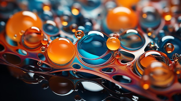 photo abstract pattern of coloured oil bubbles on water