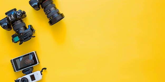 Photo of Action Cameras on Light Yellow Background