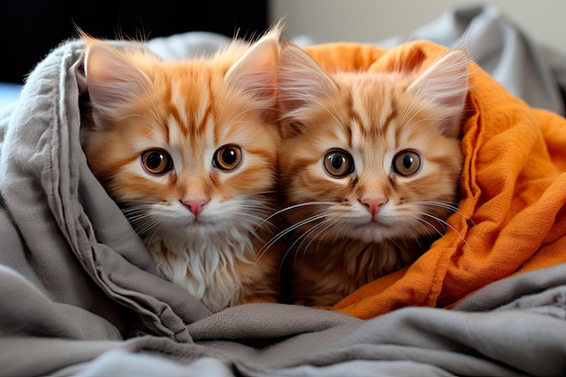 photo of adorable kittens snuggling in a cozy blanket