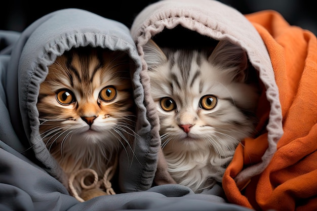 photo of adorable kittens snuggling in a cozy blanket