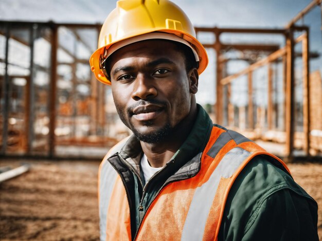 photo of african black man as a construction worker with helmet generative AI