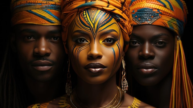 Photo of african people on black background colorful of africa day concept