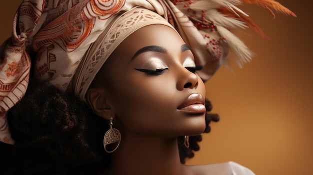 Photo of african woman on beige background colorful of africa day concept