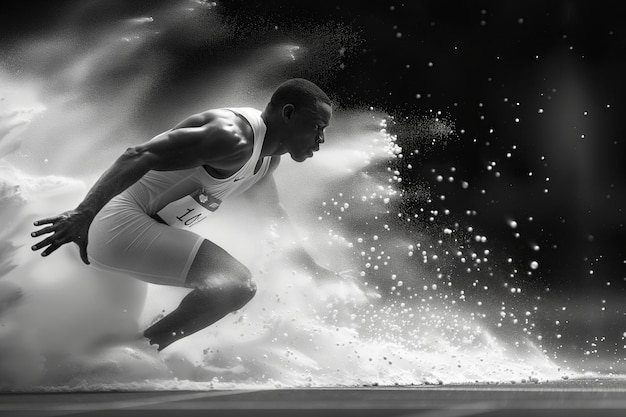 Photo photo of an afro american male athlete in action at a track and field competition olympic games