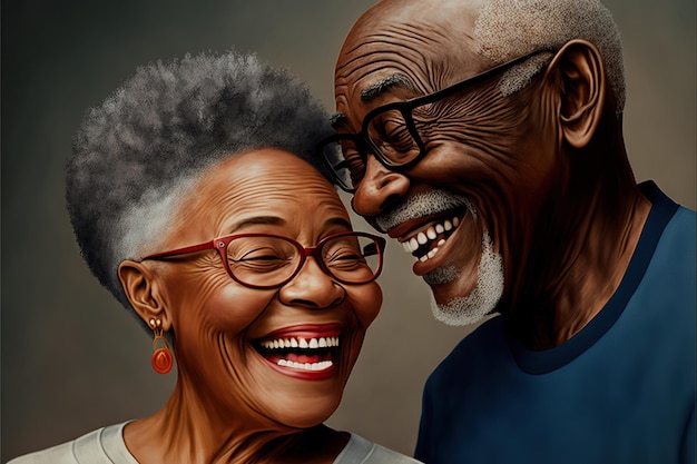 Photo of a AfroAmerican retired couple happy in love in a casual sporty outfit Happy smiling grandparents Generative AI illustration