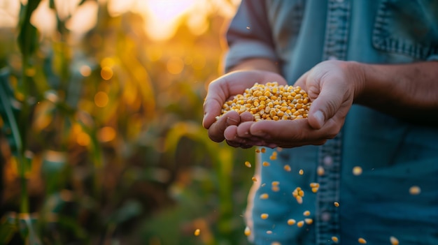 A photo of a agriculture farmer holding corn grains in his hand Generated by artificial intelligence