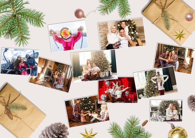 Photo album in remembrance and nostalgia in Christmas winter season on wood table.