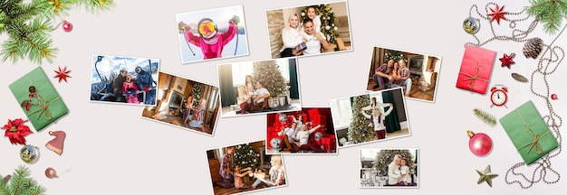 Photo album in remembrance and nostalgia in Christmas winter season on wood table.