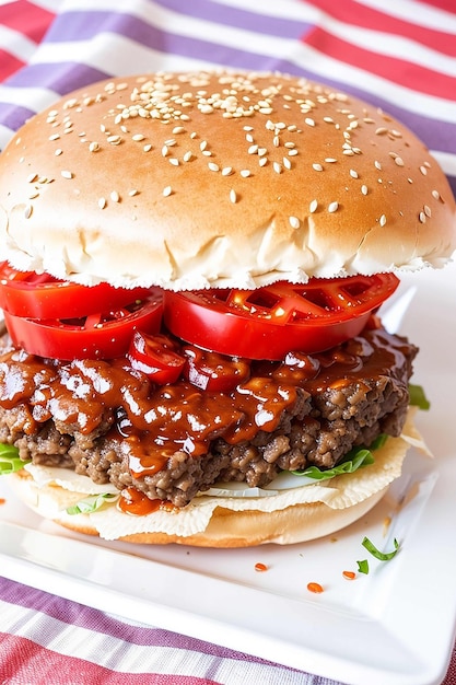 Photo american hamburger with america flag