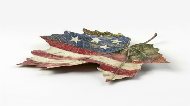 Photo americas flag on a leaf is isolated on a white background