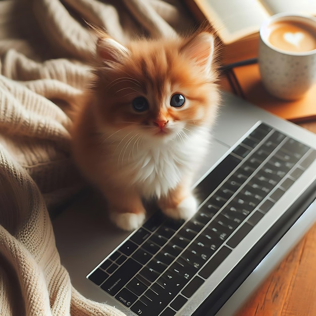 Photo an animal wearing a hat sitting at a desk with a laptop in front of him