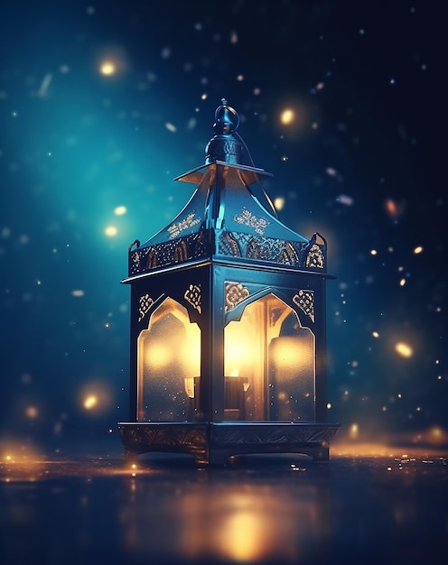 Photo Arabic silamic Lantern in The Night for Eid Fitr or Adha Background