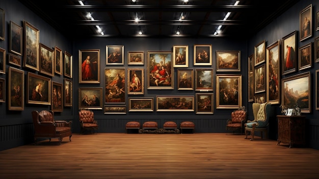 A photo of an art gallery with vintage and class