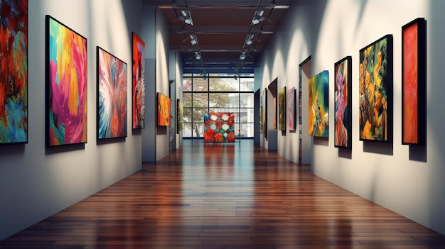 A photo of an art gallerys corridor lined