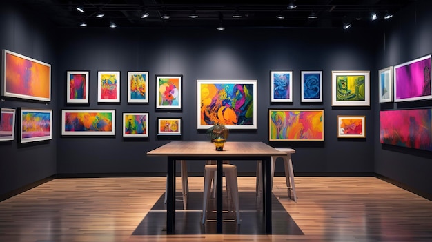 A photo of an art gallerys display of vibrant