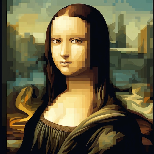 photo art illustration of monalisa style 16bits