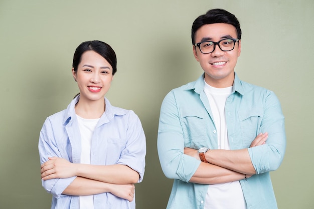 Photo of Asian couple on background