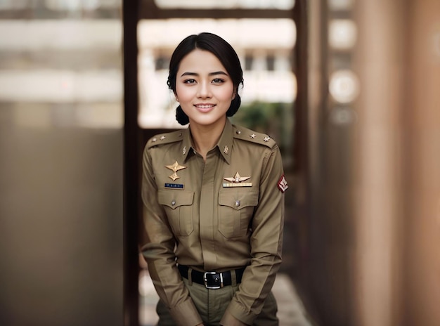 Photo of asian woman in Thai police officer uniform generative AI