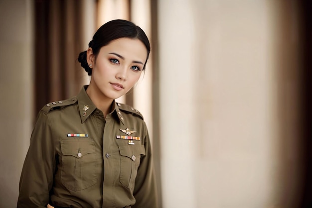 Photo of asian woman in Thai police officer uniform generative AI