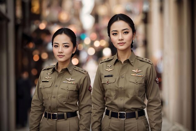 Photo of asian woman in Thai police officer uniform generative AI