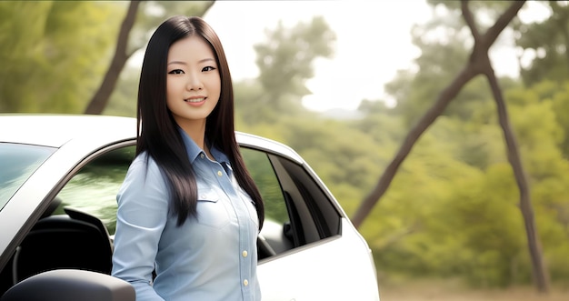 Photo of asian woman with a car generative art by AI