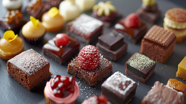 Photo a photo of an assortment of petit fours