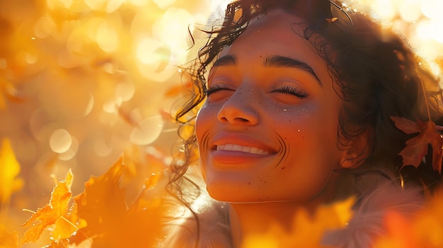 Photo of Autumnal Joy A Woman Uninhibited Smile