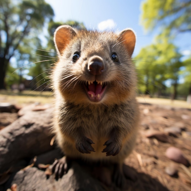 Photo of a baby quokka with a perpetual smile Generative AI