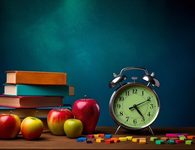 Photo back to school concept books and clock