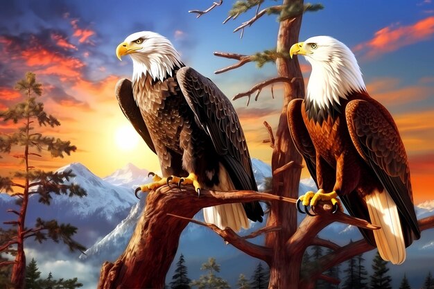 photo bald eagle perched majestically on tree branch ai generative