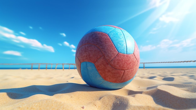 Photo ball in beach under bright summer blue sky generated by ai