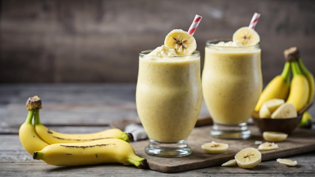 Photo of banana smoothies on an old table