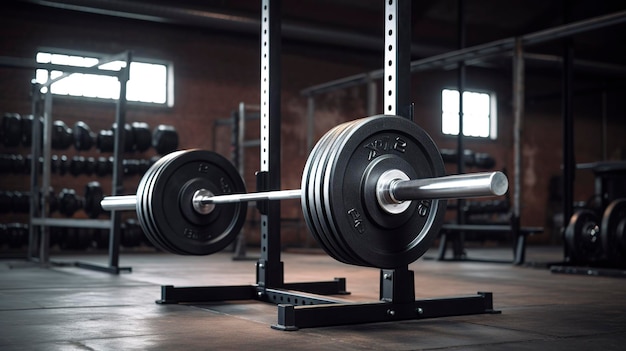 A photo of a barbell with weights on a rack