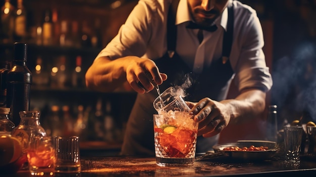 photo bartender making a delicious refreshing cocktail