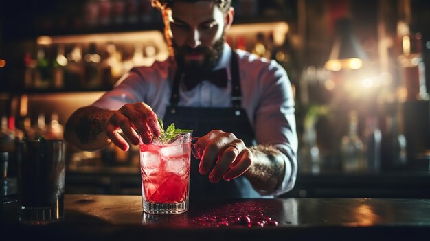 photo bartender making a delicious refreshing cocktail