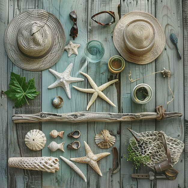 photo of beach items on wooden floor