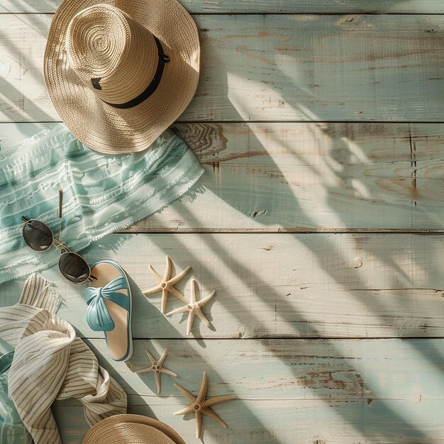 photo of beach items on wooden floor