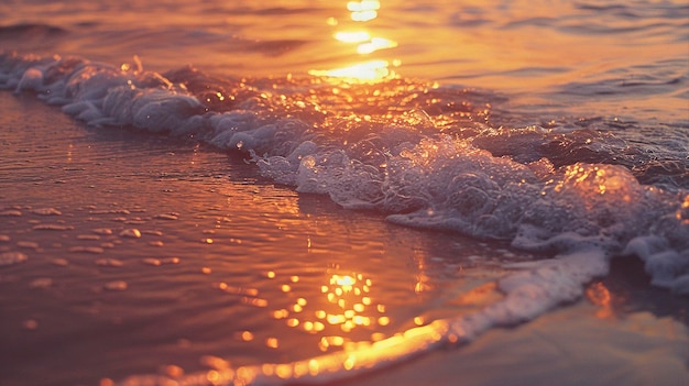 A photo of a beach sunset with gentle waves