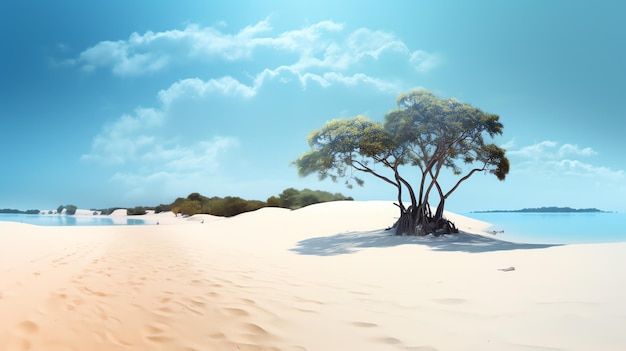 Photo beach with trees in summer time landscape generated by ai